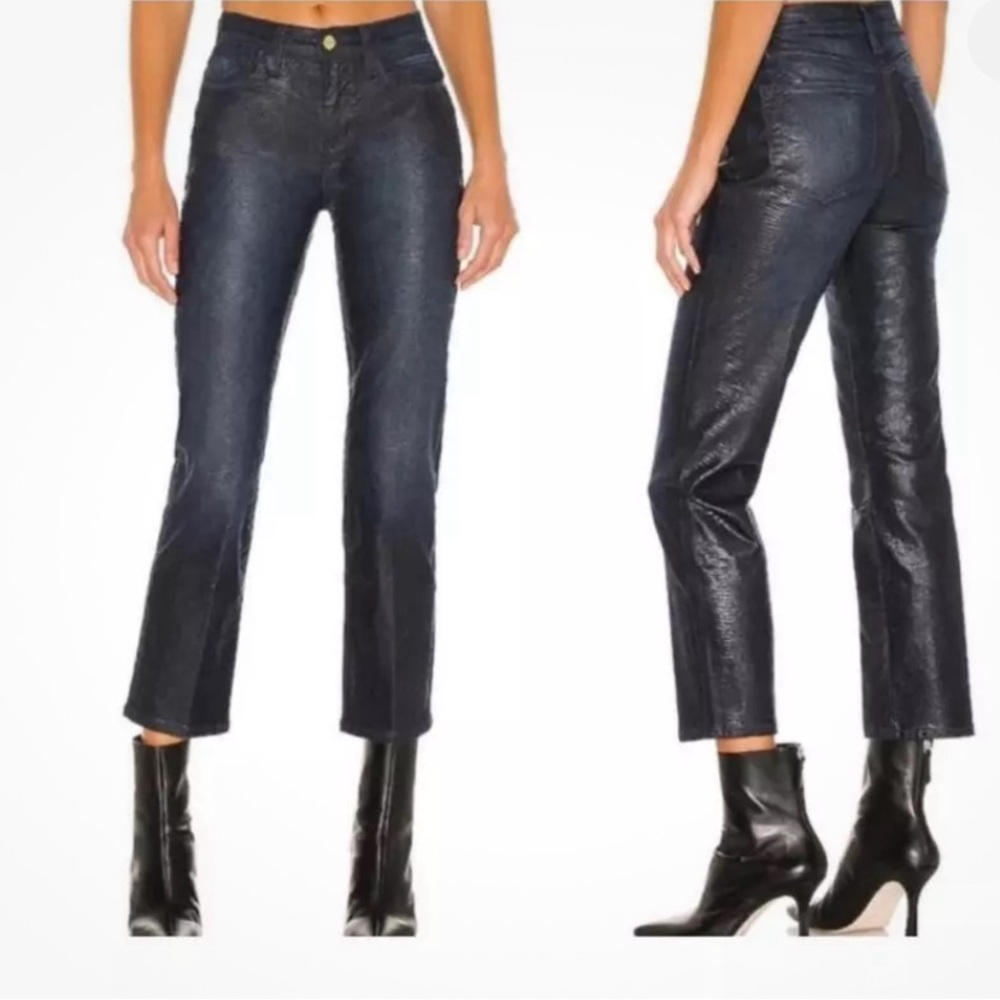 Frame Le High Straight Coated Indigo Lizard Jeans Size 25